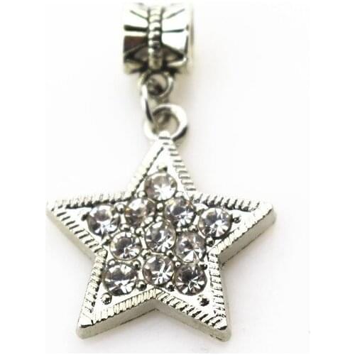 20pcs/lot crystal star charms hanging charm big hole pendant beads charm fit pando bracelet diy jewelry dangle charms