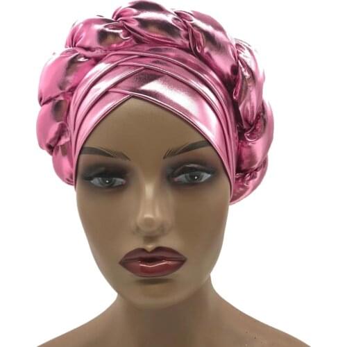 2020 Trendy Gitter Braid Turban Caps for Women African auto gele headties Female Head Wraps Muslim Hijab Bonnet Beanie