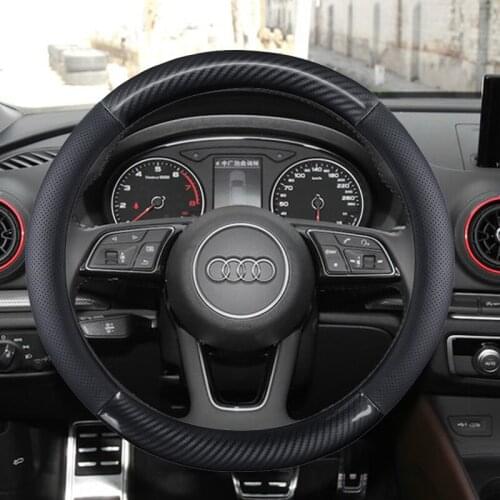 38CM Genuine Leather Sport Car Steering Wheel Cover Non-slip for Audi A1 8X A2 A3 A4 A5 A6 Avant Auto Accessories