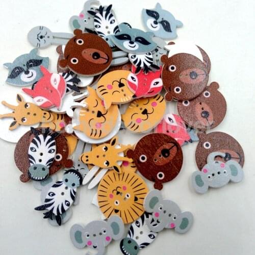 50Pcs Assorted Animals Shape Wooden 2 Holes Buttons for Sewing and Crafts Decoration