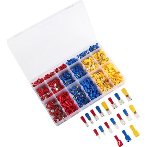900pcs Cold Pressed Terminal Box Male Female Plug Spring Assorted Insulated Electrical Wire Terminals Crimp Connector Spade Set