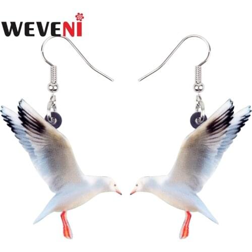 WEVENI Acrylic Flying Black-headed Gull Bird Earrings New Long Dangle Drop Fashion Animal Jewelry For Women Girls Wholesale