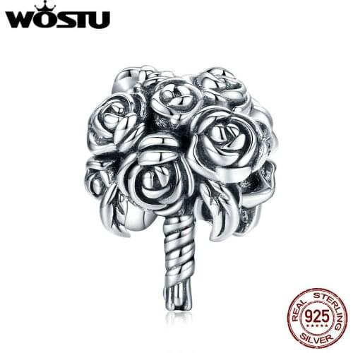WOSTU 925 Sterling Silver Bouquet Beads Charms Silver 925 Original For Bracelet Silver 925 original Beads For Jewelry Making