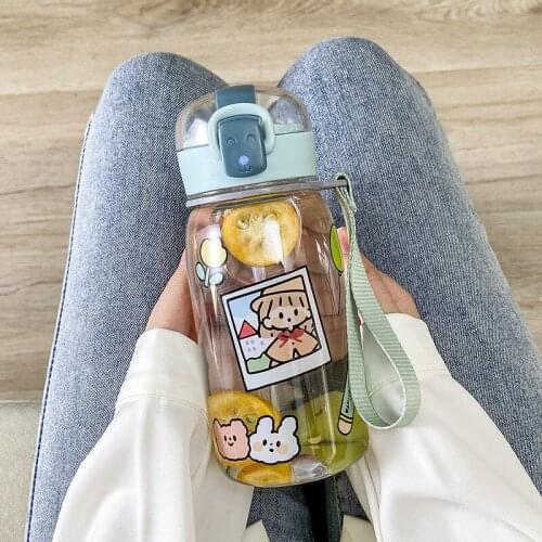 Water Cup Womens Creative Portable Plastic Bottles Sports Water Bottle Summer Students Lovely Casual Cup With Straw Bottle