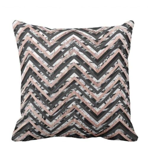 Black and White Marble Rose Gold Chevron Zigzag Throw Pillow case