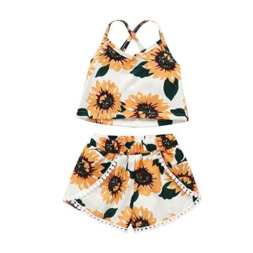 Boutique Girl Clothes 2019 Summer Toddler Kids Baby Girl Clothes Sunflower Sleeveless Vest Tops Shorts Outfits Set