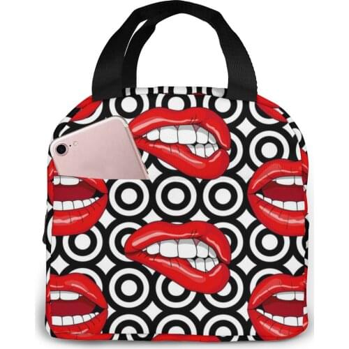 Lips Canvas Portable Cooler Lunch Bag Fashion Thermal Insulated Food Bags Food Picnic Lunch Box Bag for Men Women Kids