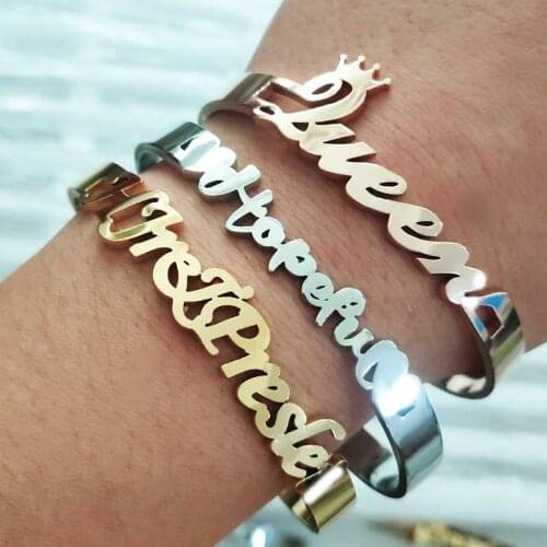Customized Nameplate Gold Male Bracelet Personalized Custom Name Letter Charm Bangle Adjustable Women Men Jewelry Gift