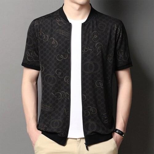 Black Short Sleeve Cardigan T-shirts For Mens Designer Business Casual Social Work Shirts Mens Clothing Large Size Husband Tops