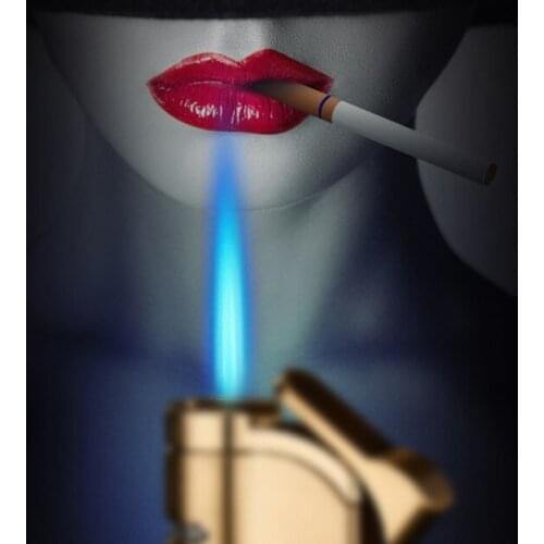 Creative Blue Flame direct impact metal gas inflatable windproof lighter Mini welding gun cigar man lighter with gift package