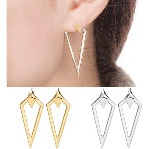 Small Triangle Stud Hollow Geometric Triangle Pendant Golden Silver Plated Women Dangle Earrings Drop Earrings