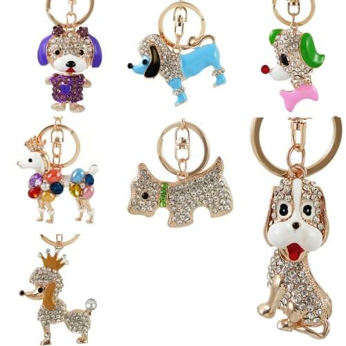 Cute Lovely Pet Dog Bling Pendent Crystal Keychain Keyring Car Keys Bag Holder Charm Jewelry Gifts