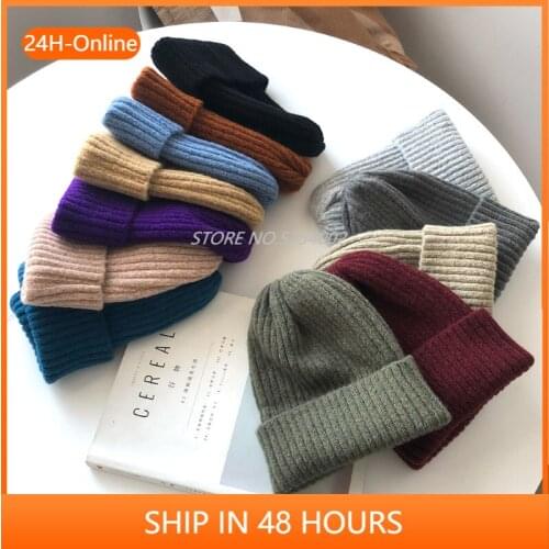 New Candy Colors Winter Hat Women Knitted Hat Warm Soft Trendy Hat Kpop Style Wool Beanie Elegant All-match Hat