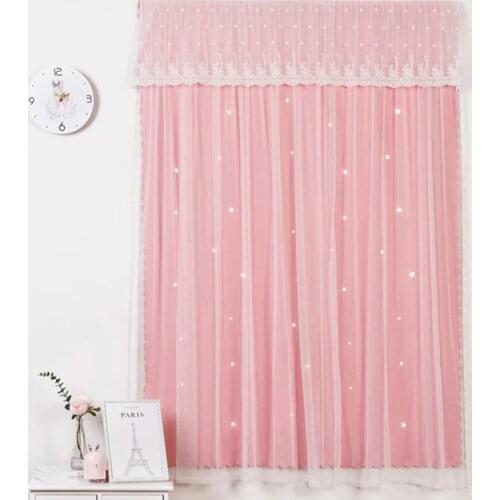 New Blackout Velcro Curtains Punch-Free Star-Cutout Sheer Window Curtain for Living Room Bedroom Drapes Easy to Install TJ1620-2