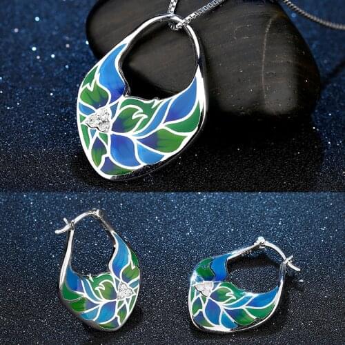 OGULEE Forget Me Not Flowers Earrings & Pendant Women Luxury AAA Shiny Zirconia Wedding Engagement Gifts 925 Silver Jewelry Set