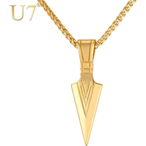 U7 Necklace Stainless Steel Dagger Pendant & Chain Gold Color Sword Men Punk Hiphop Rock Gifts Fashion Jewelry Necklaces P1084