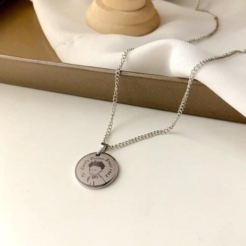 Fashion Necklace Round Titanium Steel Pendant Fall Winter Trendy Hip-hop Sweater Chain Design Sense Choker Women Jewelry Gift