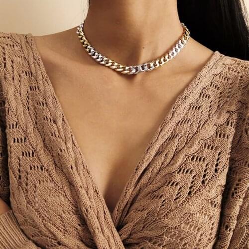 TARCLIY Fashion Geometric Mixed Color Thick Chain Simple Metal Punk Hip Hop Necklace Women Exaggerated Party Jewelry 202103