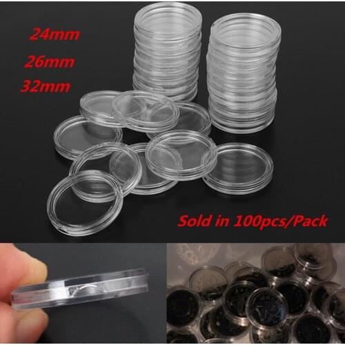Plastic 100 pieces transparent coin capsule box coin holder coin storage box storage box merchandise range 24/26/32mm