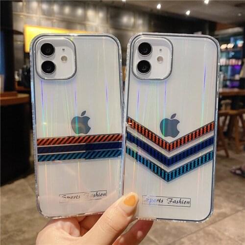 Clear Sport Fashion Phone Case for iPhone 11 7 8 12 Pro Max 8 Plus XR 12Pro 10S XS Max Laser Gloss Hard Back Protective Cover