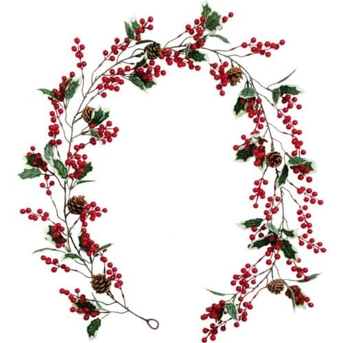 6.23FT Red Berry Christmas Garland with Pine Cone Garland Artificial Garland Garden Gate Home Decoration for New Year