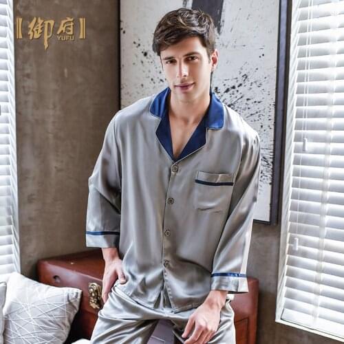 Of silk pajamas men and two suits blockbuster long-sleeved pants fall 100% mulberry silk pajamas household to take