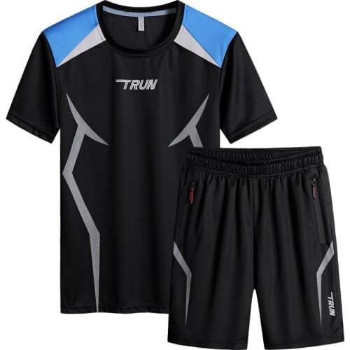 2Pcs/Set Mens Tracksuits Gym Sport Suit T-Shirt & Short Elastic Waist Pant Clothes Running Jogging Exercise Wear Tights Tops