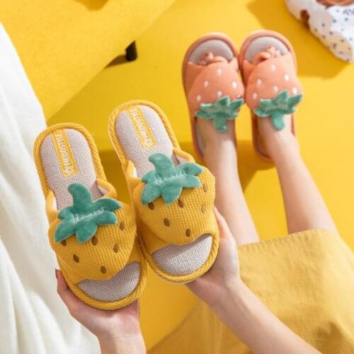 Cute Fruits Home Cotton Linen Anti-slip Indoor Slippers Soft Autumn for Women Men Pantuflas Sandalias Femmes Shoes Chaussons