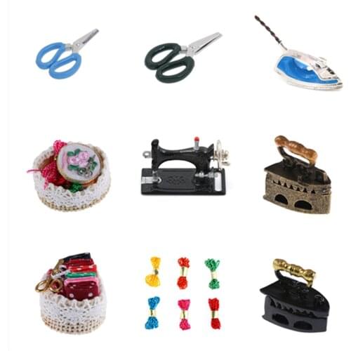 Vintage 1:12 Miniature Sewing Box Needle Scissors Dollhouse Decoration Accessories Furniture Toy for Baby