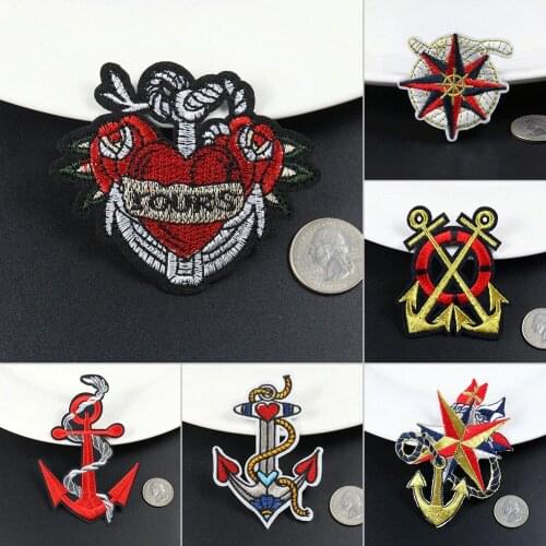 Fine Ships Anchor Embroidered Patches for Clothes Iron On Diy Red Yours Heart Accessories Jeans Badges 3D Coats Parches