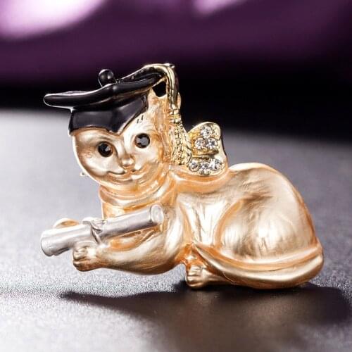 Zlxgirl Jewelry Cute Black Cat Brooch Fashion Enamel animal Corsage For Women Collar Hats White Enamel Brooches Pins Girls