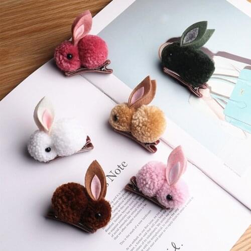 Women Cute Rabbit Shape Faux Fur Hairpin Barrettes Girls Hair Tie Ponytail Winter Hair Ornament Hair Accessories