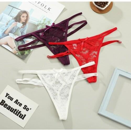 Women Exotic Panties Sexy Lace Adjustable Thongs G-Strings See Through Lingerie Underwear