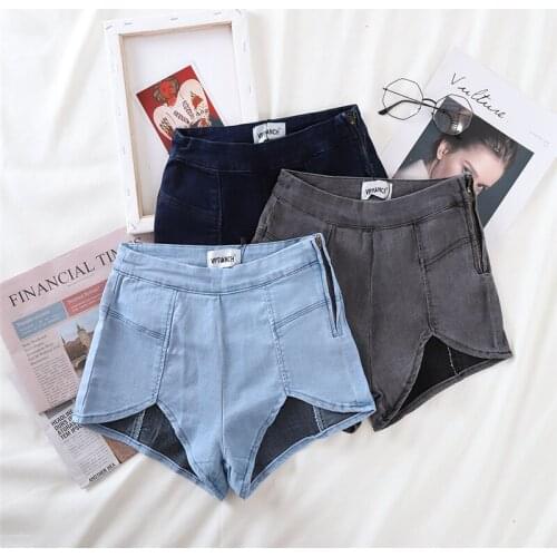 Women Sexy High Waist Denim Shorts Side Zipper Slim Stretch Shorts Women Washed Jeans Shorts Hot Shorts