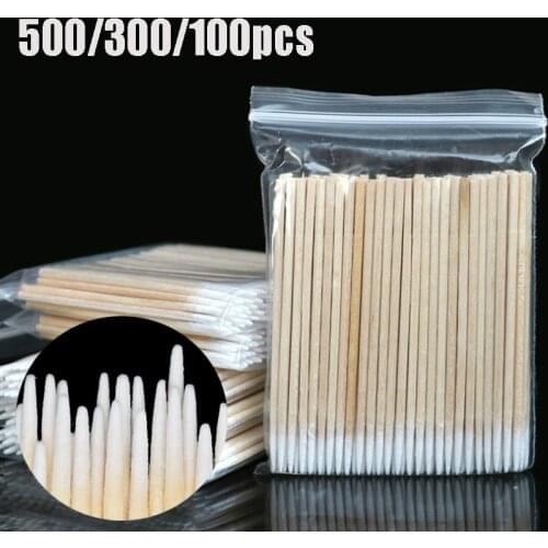 500pcs Disposable Ultra-small Cotton Swab Lint Free Micro Brushes Wood Cotton Buds Swabs Eyelash Extension Glue Removing Tools