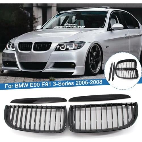 1 Pair Gloss Black Car Front Bumper Sport Kidney Grilles Racing Grill Set For BMW E90 E91 3 Series 4 Door 2005 2006 2007 2008