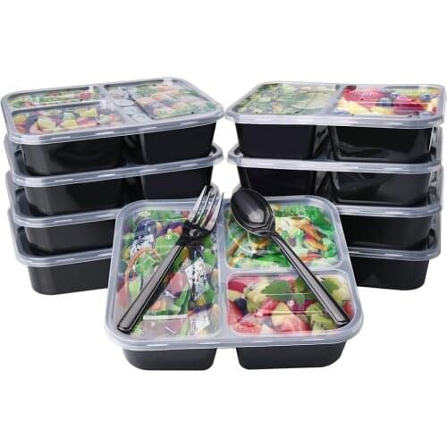 10pcs Disposable Lunch Box Prep Meal Plastic Food Container With Lid Picnic Takeaway Box Compartment Food Storage Box