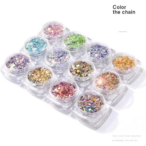 12Box/8 Boxes Nail Glitter Flakes Mixed Hexagon Round Symphony Sequins Pigment Holographic Nail Art Powder Dust DIY ,Jh878778