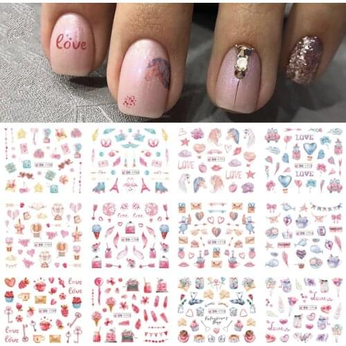 12 styles Valentines Nail Art Sticker Love Heart Feather envelope Pattern Letters Water Tranfer Decals 2021 DIY Nail Sliders
