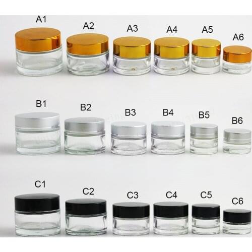 12 x 5g 10g 15g 20g 30g Travel Mini cream glass jar clear glass container with gold black silver cap Cosmetic Packaging