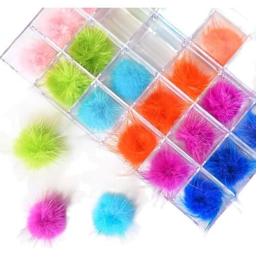 24Pcs/Box Detachable Magnet Pompoms Nail Charm Flurry Hairball Kit 2.7*2.7cm 6 Color Polish Manicure DIY 3D Decors For Nail C#28