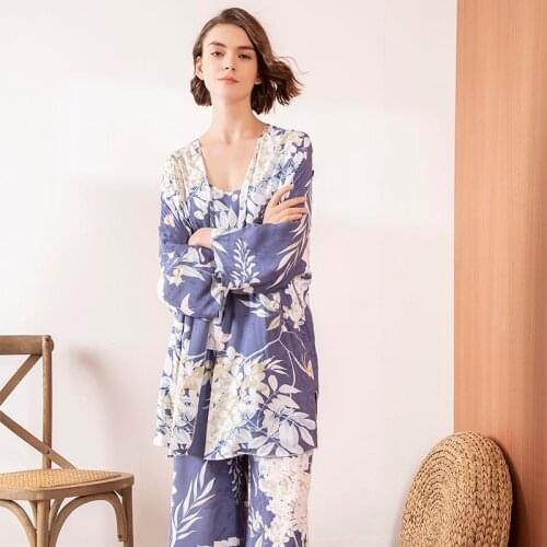 3 Pieces/lot Women Pajamas Sets Viscose Home Wear Clothing Spaghetti Strap Sleep Lounge Sleepwear Pijama Nightwear Pyjamas Set