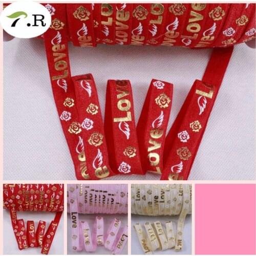 3 Colors wholesale 50yards 5/8 printed LOVE foe gold love heart for Valentine foe free shipping