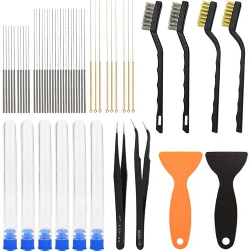 3D Printer Nozzle Cleaning Kit 53 Pcs 0.2/0.25/0.4/0.6/0.8mm Needles Cleaner + Tweezers +Copper Brush +Shovel Cleaner Tool
