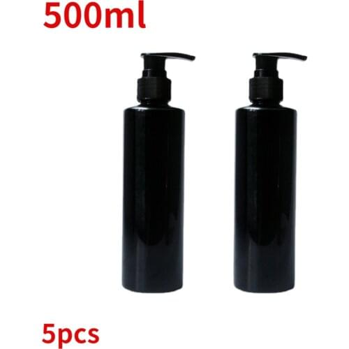 5pcs Refillable 500ml Empty Lotion Pump Bottles for Gel Soap Dispenser Shampoo 500ml Black Flat Shoulder Pressing Lotion Bottle