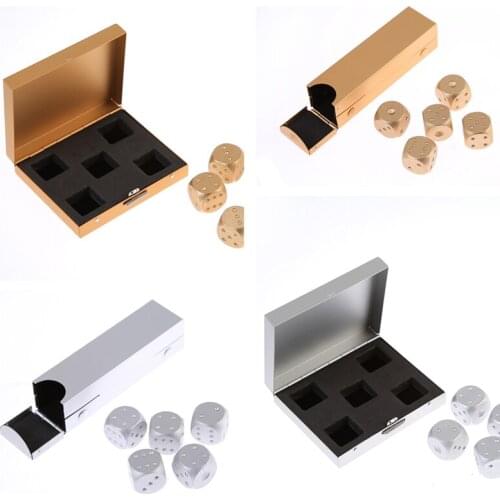 5 PCS Golden Color Solid Dominoes Metal Dice Aluminium Alloy Poker Party Game Portable Dice Poker With Box High Quality