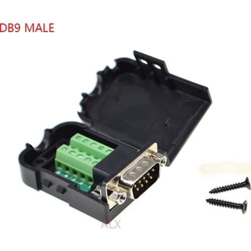 1PCS DB9 9PIN male plug serial port connector terminal adapter with black shell D-SUB COM RS232 RS485 wire cable free solder
