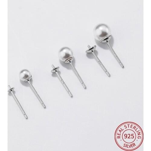 925 Sterling Silver bead needle earring setting for stud earrings Jewelry DIY Accessories Design necklace findings