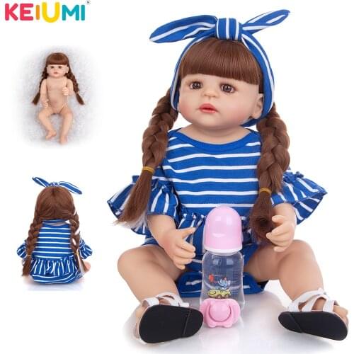 Attictive Full Silicone Reborn Baby Girl Dolls 55 CM True To Life Newborn Baby Dolls With Two Twist Braids Kids Birthday Gift