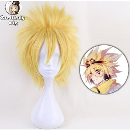 God Rose Aotu World Cosplay Wig King Golden Mix Short Fluffy Layered Synthetic Hair Heat Resistant Fiber Party Wigs